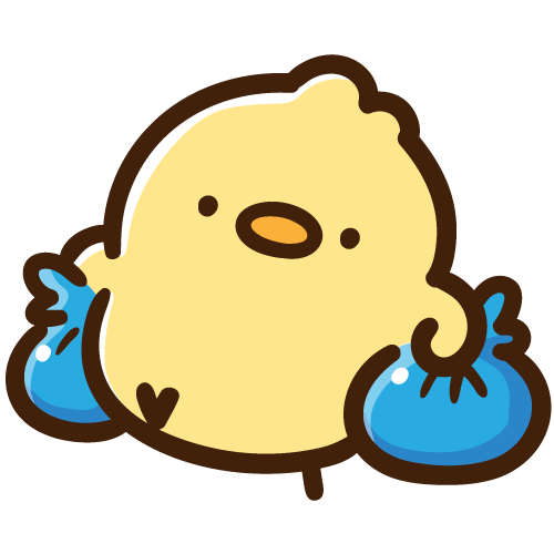 朝のゴミ出しをするひよこ