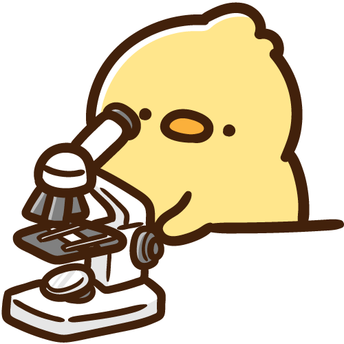 顕微鏡を覗き込むひよこ